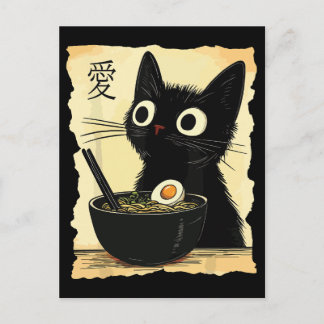 Cat eating ramen  postcard