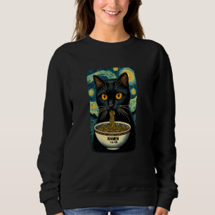 Cat Eating Ramen, Starry Night Van Gogh, Cat Lover Sweatshirt