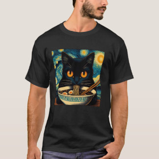 Cat Eating Ramen, Starry Night Van Gogh, Cat Lover T-Shirt