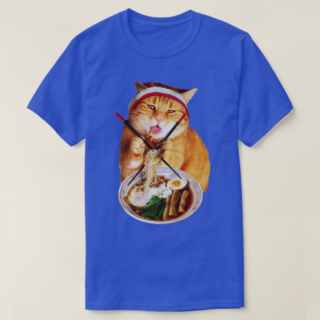 Cat Eating Ramen T-Shirt (Design Front)