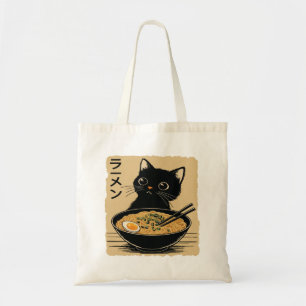 Cat eating ramen  tote bag