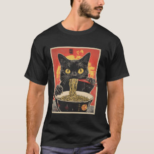 Cat Eating Ramen Vintage Japanese Pop Art Noodles T-Shirt