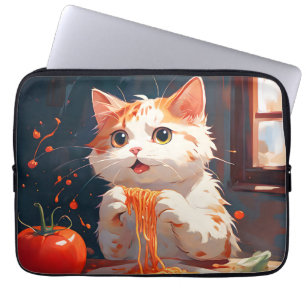 Cat eating spaghetti laptop sleeve