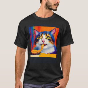 Cat Eating Spaghetti Oil Painting Style T-Shirt