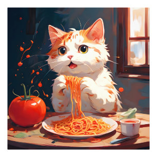 Cat eating spaghetti photo print