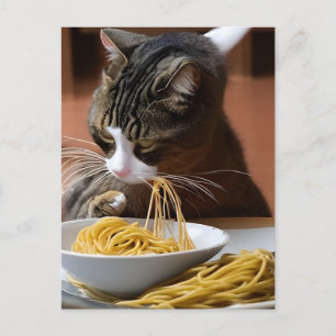 Cat Eating Spaghetti Postcard