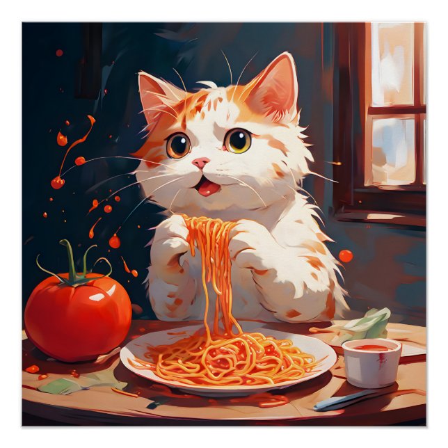 Cat eating spaghetti poster (Front)