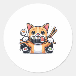 Cat eating sushi  1 classic round sticker