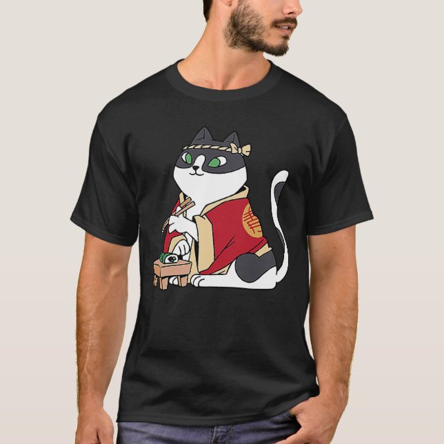 Cat Eating Sushi Cat Sushi Restaurant   Sushi Cat T-Shirt (Front)