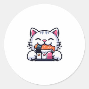 Cat eating sushi   classic round sticker