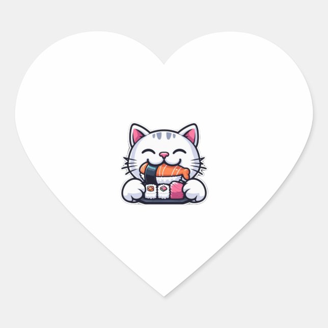 Cat eating sushi   heart sticker (Front)