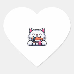 Cat eating sushi heart sticker