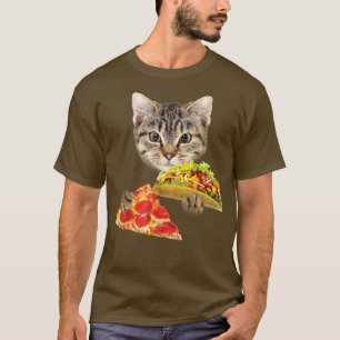 Cat Eating Taco and Pizza , Funny Kitty by Zany Br T-Shirt