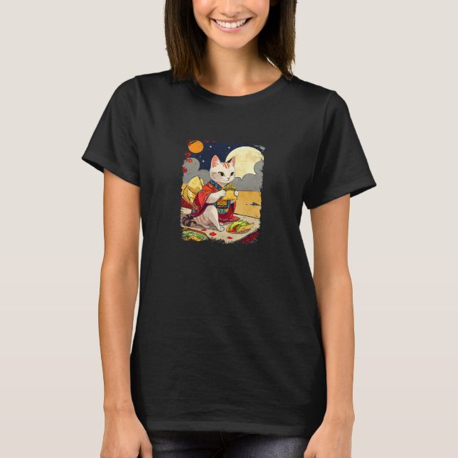 Cat Eating Tacos Funny Taco Cat T-Shirt (Front)