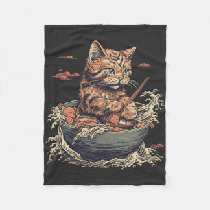 cat eats Ramen, Wave of Kanawaga Fleece Blanket