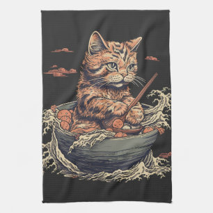 cat eats Ramen, Wave of Kanawaga Kitchen Towel