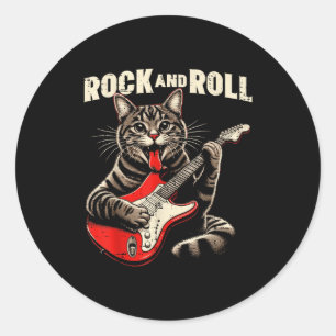 Cat Electric Guitar Rock And Roll Rocker Kitten Me Classic Round Sticker