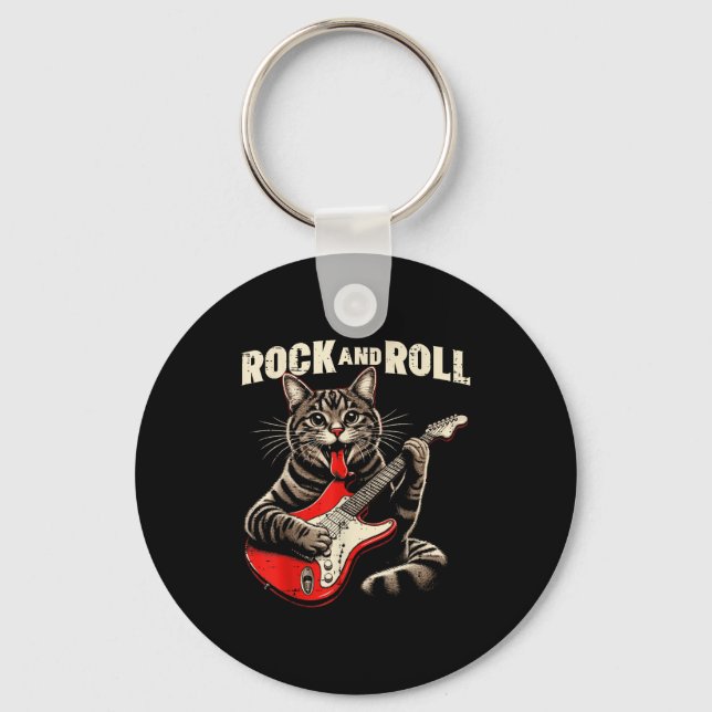 Cat Electric Guitar Rock And Roll Rocker Kitten Me Keychain (Front)