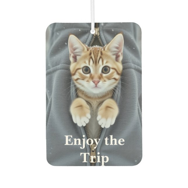 Cat emerging from a zipper air freshener (Front)