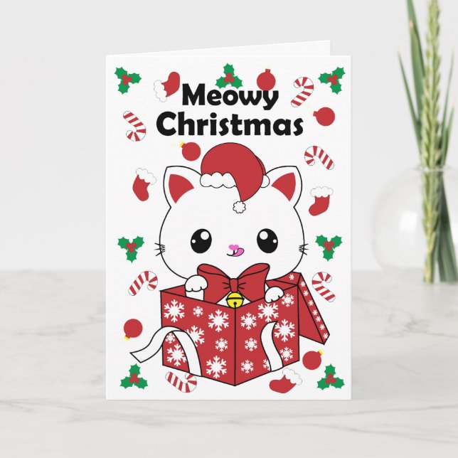 Cat en boîte cadeau Carte de Noël (Devant)