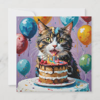 Cat Enjoying Birthday Cake Acrylic Art,