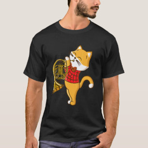 Cat Enjoying The Music Instrument French Horn T-Shirt