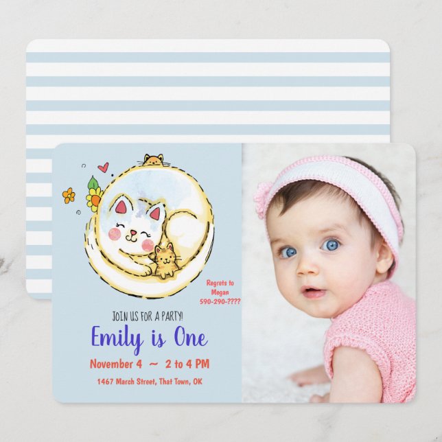 Cat et Kitten Invitations de fête d'anniversaire (Devant / Derrière)