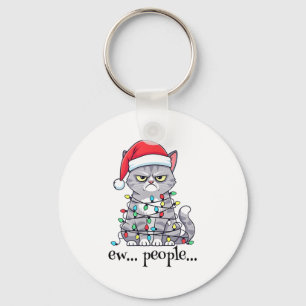 Cat Ew People Adult Humor Mens Womens Introvert An Keychain