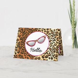 Cat Eye Glasses Leopard Print w/Custom Name Thank You Card
