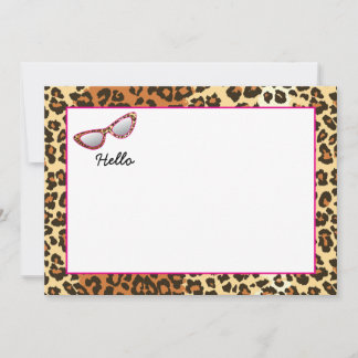 Cat Eye Glasses Leopard Print w/Custom Name Thank You Card