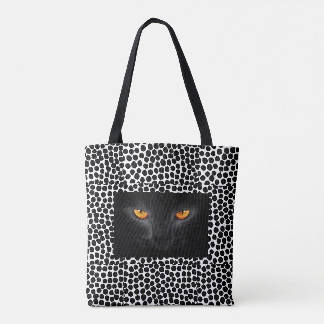 Cat eyes black & white polka dot tote bag (Back)