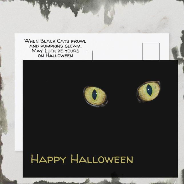 Cat Eyes Happy Halloween Black Holiday Postcard (Creator Uploaded)