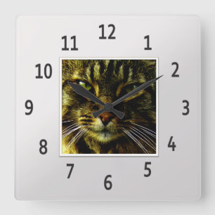 Cat Eyes Hypnotizing Silver Framed Photo Square Wall Clock
