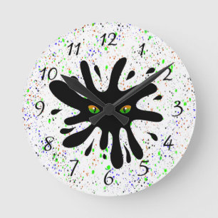 Cat Eyes looking out a Black Blob   Round Clock