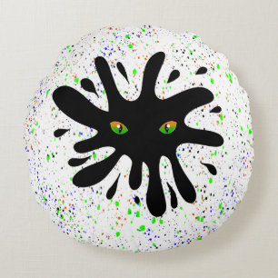 Cat Eyes looking out a Black Blob Round Pillow