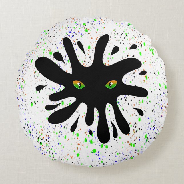 Cat Eyes looking out a Black Blob Round Pillow (Front)