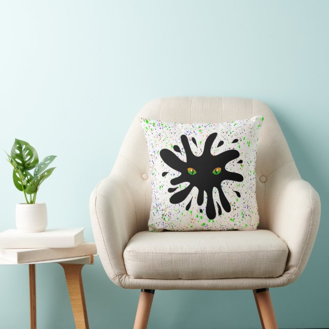 Cat Eyes looking out a Black Blob Throw Pillow (Chair)