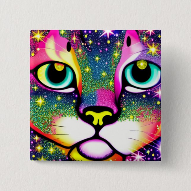 Cat Face Close Up Pop Art   2 Inch Square Button (Front)