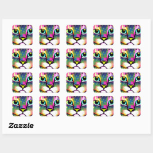 Cat Face Close Up Pop Art   Square Sticker