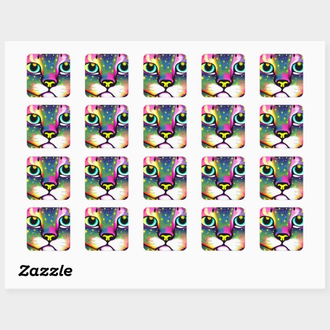 Cat Face Close Up Pop Art   Square Sticker (Sheet)