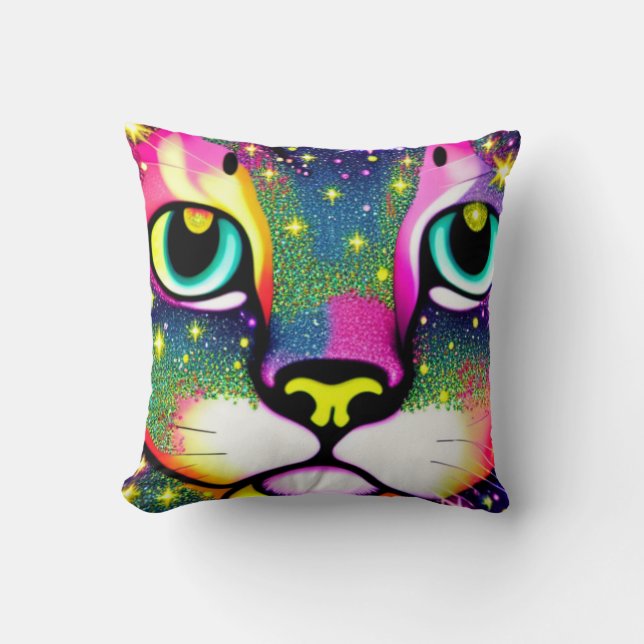 Cat Face Close Up Pop Art Throw Pillow (Front)