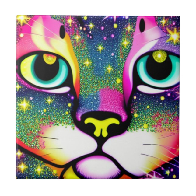 Cat Face Close Up Pop Art     Tile (Front)
