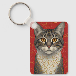 Cat Face Close Up With Golden Kintsugi Marks 🖤 Keychain