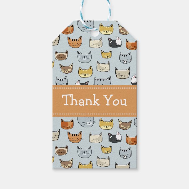 Cat Face Doodle Pattern Gift Tags (Front)