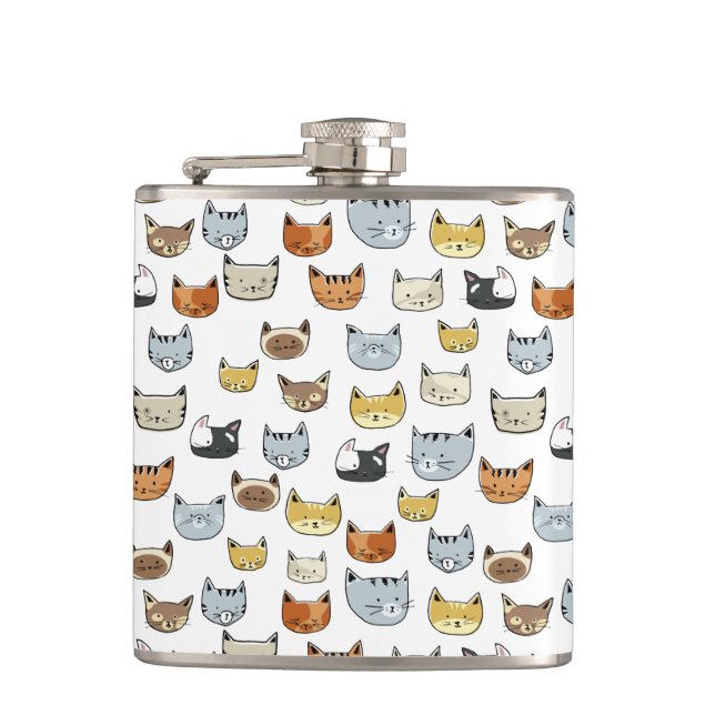 Cat Face Doodle Pattern Hip Flask (Front)