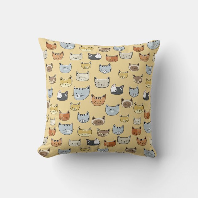 Cat Face Doodle Pattern Outdoor Pillow (Front)
