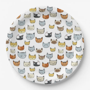 Cat Face Doodle Pattern Paper Plate