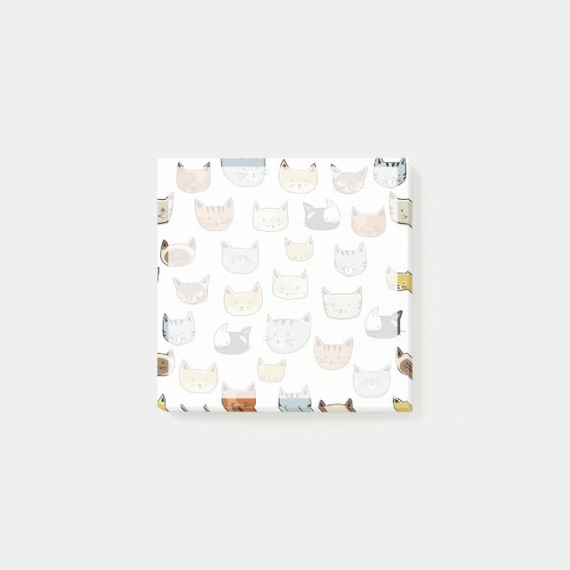 Cat Face Doodle Pattern Post-it Notes (Front)