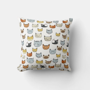 Cat Face Doodle Pattern Throw Pillow