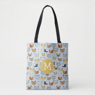 Cat Face Doodle Pattern Tote Bag